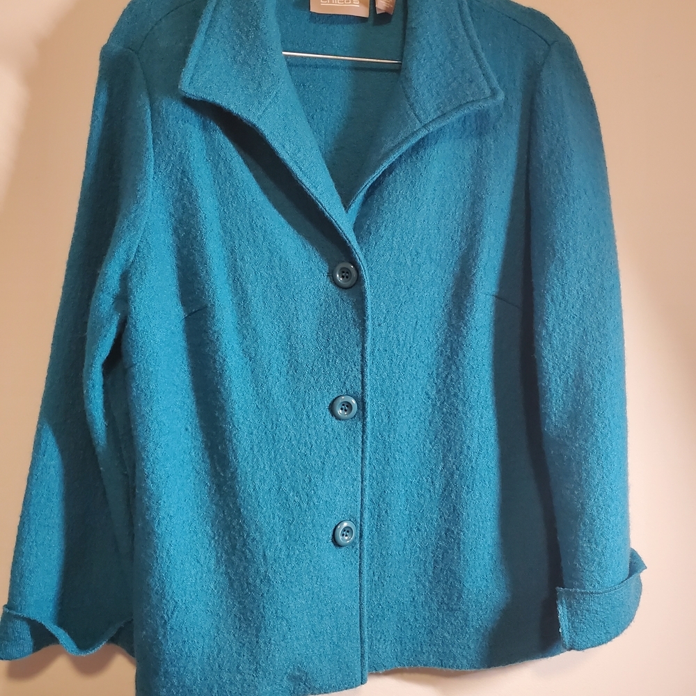 Chico's Teal 100% Wool Jacket - Picture 2 of 11